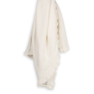 Viverano Organics baby blanket and bunny ring rattle gift set featuring a scallop knit blanket and plush bunny rattle.