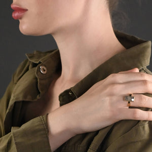 JEWELRY-RING- Rectangle Labradorite  Ring on a Hand Hammered Band - Pleasant Beach Living