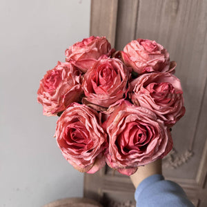 Vintage burnt rose bouquet with 7 stems, 17-inch faux floral arrangement from Sweet Home Deco featuring realistic vintage-style roses.