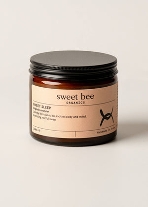 Sweet Bee Organics Sweet Sleep Magnesium Butter jar, natural herbal supplement for relaxation and restful sleep.