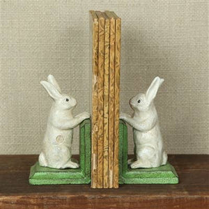 BOOK- Bunny Bookends - Cast Iron - White - Pleasant Beach Living