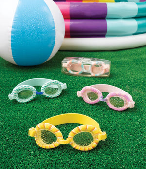 Kids swimming goggles by DM Merchandising with adjustable straps and clear lenses, designed for comfortable pool swimming.
