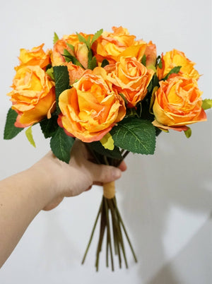 FLOWERS-ROSES- 15''T Silk Spring Rose Bouquet,13 Single Stem Roses Bunch - Pleasant Beach Living