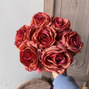 Vintage burnt rose faux bouquet by Sweet Home Deco, 17-inch artificial rose flower arrangement with 7 stems.