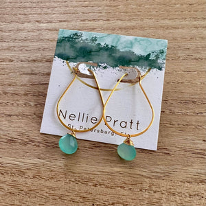 JEWELRY-EARRINGS- Shooketh- aqua teardrop gemstone gold dangle earrings - Pleasant Beach Living