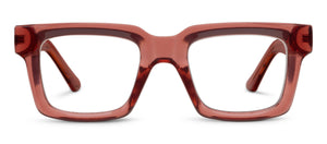 Peepers Spotlight reading glasses with clear frames and rounded lenses, positioned on a white surface.