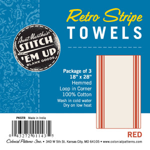 KITCHEN TOWELS- Vintage Farmhouse Retro Red Stripe Dish Towels-Set of 3 - Pleasant Beach Living