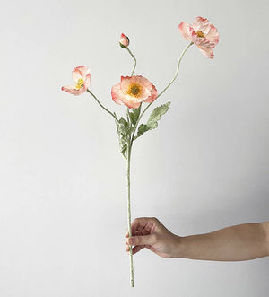 Colorful 22-inch silk poppy spray by Sweet Home Deco featuring vibrant flocked floral stem in bright, eye-catching colors.