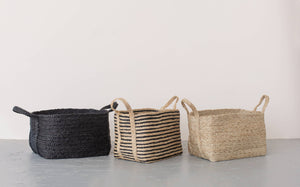 BASKET-Rectangular Floor Basket with handle, jute - small - Pleasant Beach Living