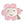 Crocheted flower toy with pink petals, white smiling face, closed eyes, and a small green leaf.