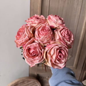 Vintage Burnt Rose faux bouquet with 7 stems, 17-inch artificial flowers from Sweet Home Deco featuring realistic rose plants.
