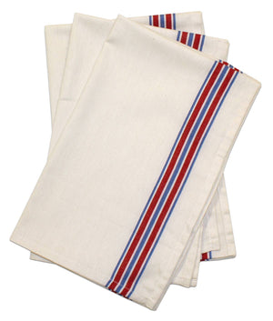 KITCHEN TOWELS- Vintage Farmhouse Retro Red & Blue Stripe Herringbone Set of 3, Towels