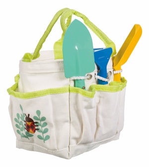 Toysmith kids garden tote kit with colorful beetle and bee toys, perfect for outdoor play and gardening activities.
