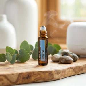 Pleasant Beach Living HEALTH-Essential Oil Roller Ball Breathe Touch, a portable aromatherapy roller on a white background.