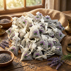 Lavender favor sachets by Sonoma Lavender, soft fabric pouches filled with fragrant lavender for home or gift use.