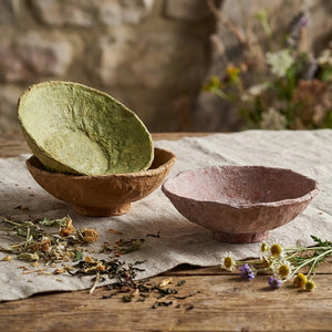 Colorful decorative paper mache bowl by CCOI, featuring three vibrant shades, perfect for home decor and display.