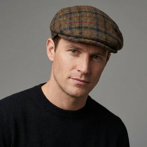 HATS-Trinity Tweed Flat Caps- Brown With Stripes- Made in Ireland - Unisex