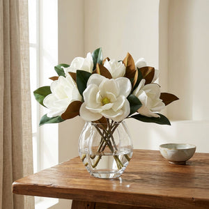 White Magnolia flower stem, 16 inches, handcrafted by Sweet Home Deco, showcasing large, elegant magnolia blossoms.