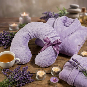 Lavender dot neck pillow from Sonoma Lavender featuring a soft, contoured design for neck relaxation and comfort.