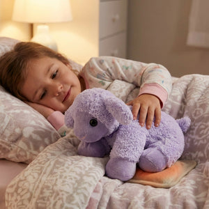 Lavender-colored stuffed animal warming lamb from Sonoma Lavender, cozy plush toy with lavender scent, perfect for comfort and relaxation.