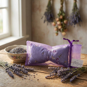 Lavender lilac embroidered eye pillow from Sonoma Lavender, designed for relaxation and soothing eye comfort.