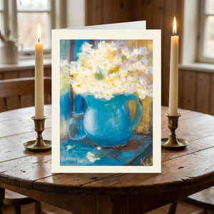 Greeting card featuring artwork by local artist Kathy Levine titled "Reflections," showcasing vibrant, artistic design.