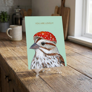 Lovely Sparrow greeting card with foil accents from HnC, featuring detailed bird illustration on high-quality paper.