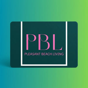 Pink "PBL" text on dark green card with white border, set on a blue to green gradient background.