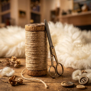 DECOR-TWINE-Found Wooden Spools with Jute and Scissors-Large - Pleasant Beach Living