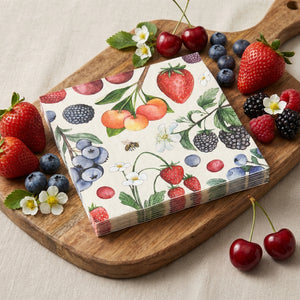 Wild Berry cocktail paper napkins by Hester & Cook, pack of 20, featuring vibrant berry design for elegant dining.