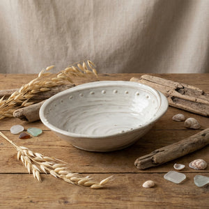 Stoneware Shell Bowl by CCOI, elegant coastal decor piece with a textured shell design, perfect for tabletop or display.