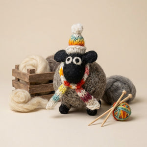 DECOR- SHEEP, Stuart The Lakeland Sheep - Felt Bobble Hat Pompom Sheep - Pleasant Beach Living