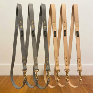Leather dog leash from Pleasant Beach Living featuring a sturdy handle and metal clasp for secure walking.