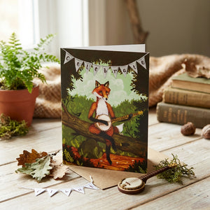Hester & Cook Celebrate Fox greeting card featuring a festive fox illustration on high-quality stationery.