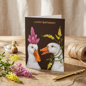 GREETING CARD- Birthday Ducks Card - Gold Foil - Happy Birthday!""