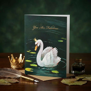 Fabulous Swan greeting card by Hester & Cook featuring a detailed illustration of a graceful swan on high-quality stationery.