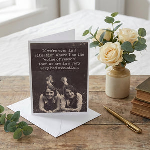 Greeting card by Raven's Rest Studio featuring playful text "If We're Ever In A Situation..." with colorful design.