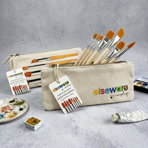 Assorted art paintbrush set in a canvas bag with 8 brushes from elseware unplug eco-kids for painting and crafting projects.