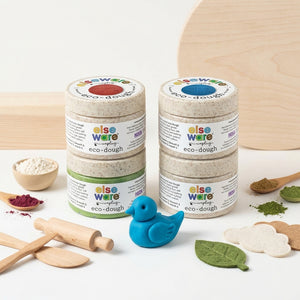 Colorful eco-friendly non-toxic dough in a 4-pack from elseware unplug eco-kids, perfect for creative play and sensory fun.