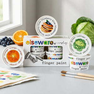 Colorful finger paints in a jar, non-toxic and shelf stable, designed for kids by elseware unplug / eco-kids.