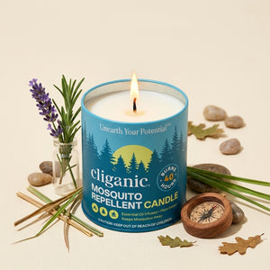 Cliganic mosquito repellent candle in a 9oz container, designed to keep insects away with natural ingredients.