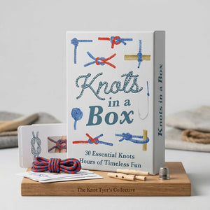 Abrams Knots in a Box: 30 essential knot types with illustrated guides, perfect for outdoor and camping activities.