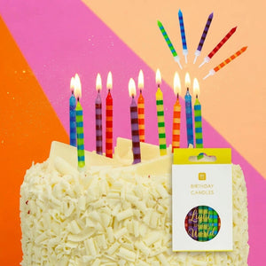 DINING- CANDLES- Striped Multicolor Candles, Birthday Cake - 24 Pack