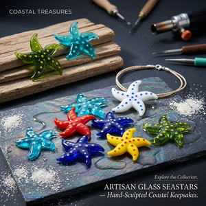 Miniature glass starfish figurine by SHOPGIVECOURAGE, decorative collectible sitter with intricate glass design.