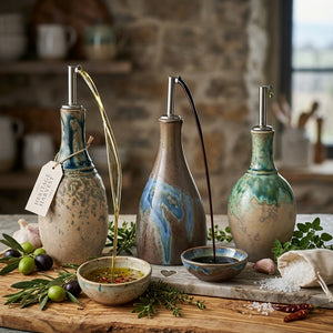 Glass oil and vinegar containers from CCOI for kitchen food storage, featuring clear glass and pour spouts.