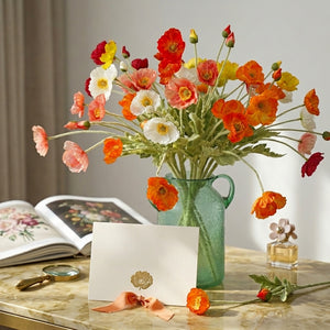 Colorful 22'' Silk Poppy Spray – Single Flocked Floral Stem