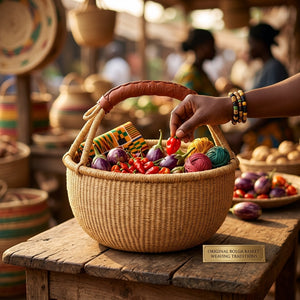 BASKET- TOTE- LG / XL African Ghana Bolga Market Basket Dye Free