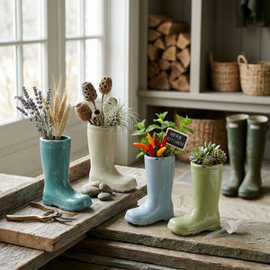 DECOR- VASE-Distressed Stoneware Boot Vase