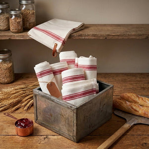 KITCHEN TOWELS- Vintage Farmhouse Retro Red Stripe Dish Towels-Set of 3