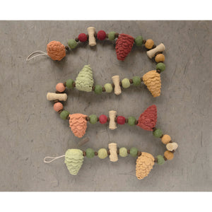72"L Wool Felt Pinecone Garland with Pom Poms, Multi Color